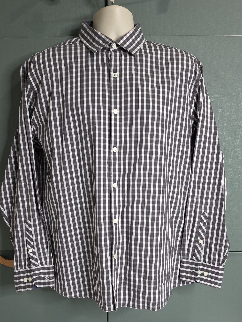 759 Original Penguin Slim Fit Dress Shirt Brown Gingham Plaid 17 34/35